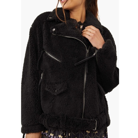 FREE PEOPLE So Cozy Slouchy Fleece Moto Jacket In Black size medium - Picture 2 of 11